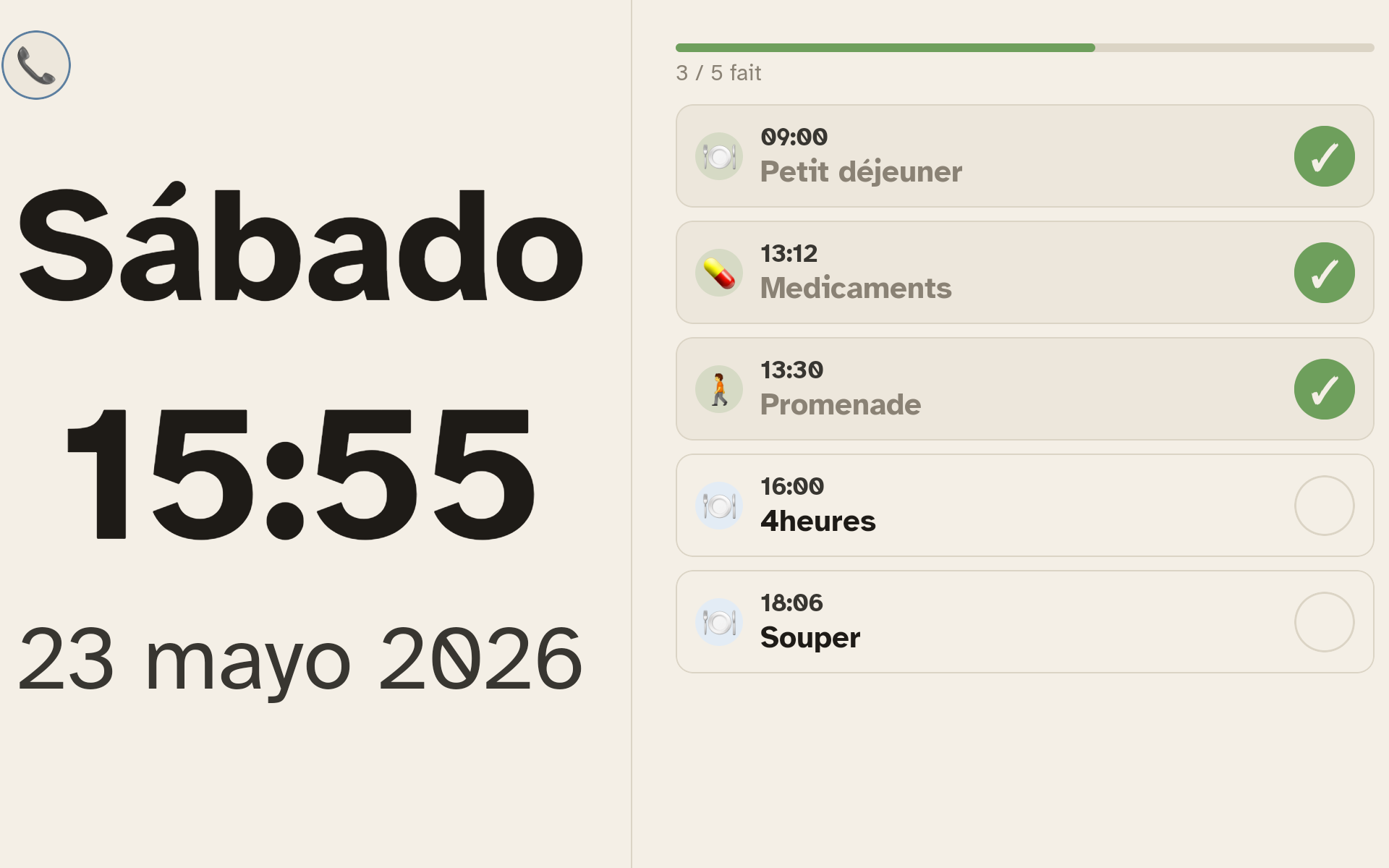 Tablette Ally Display + Ally Companion affichant la routine du jour : 9 sur 11 tâches faites, prochaine étape Souper en retard.
